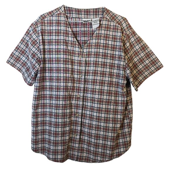 Vintage Basic Editions Red Heart Print Button Up Short Sleeved Blouse - Picture 1 of 8